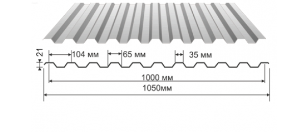 Профнастил оцинкованный С-21 1050x2000 (эконом) купить недорого в Авдеево