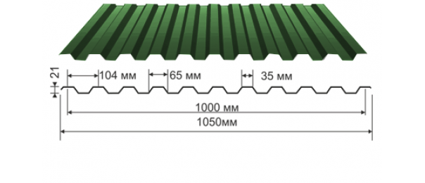 Профнастил зеленый оцинкованный  RAL 6005 С-21 купить недорого в Авдеево